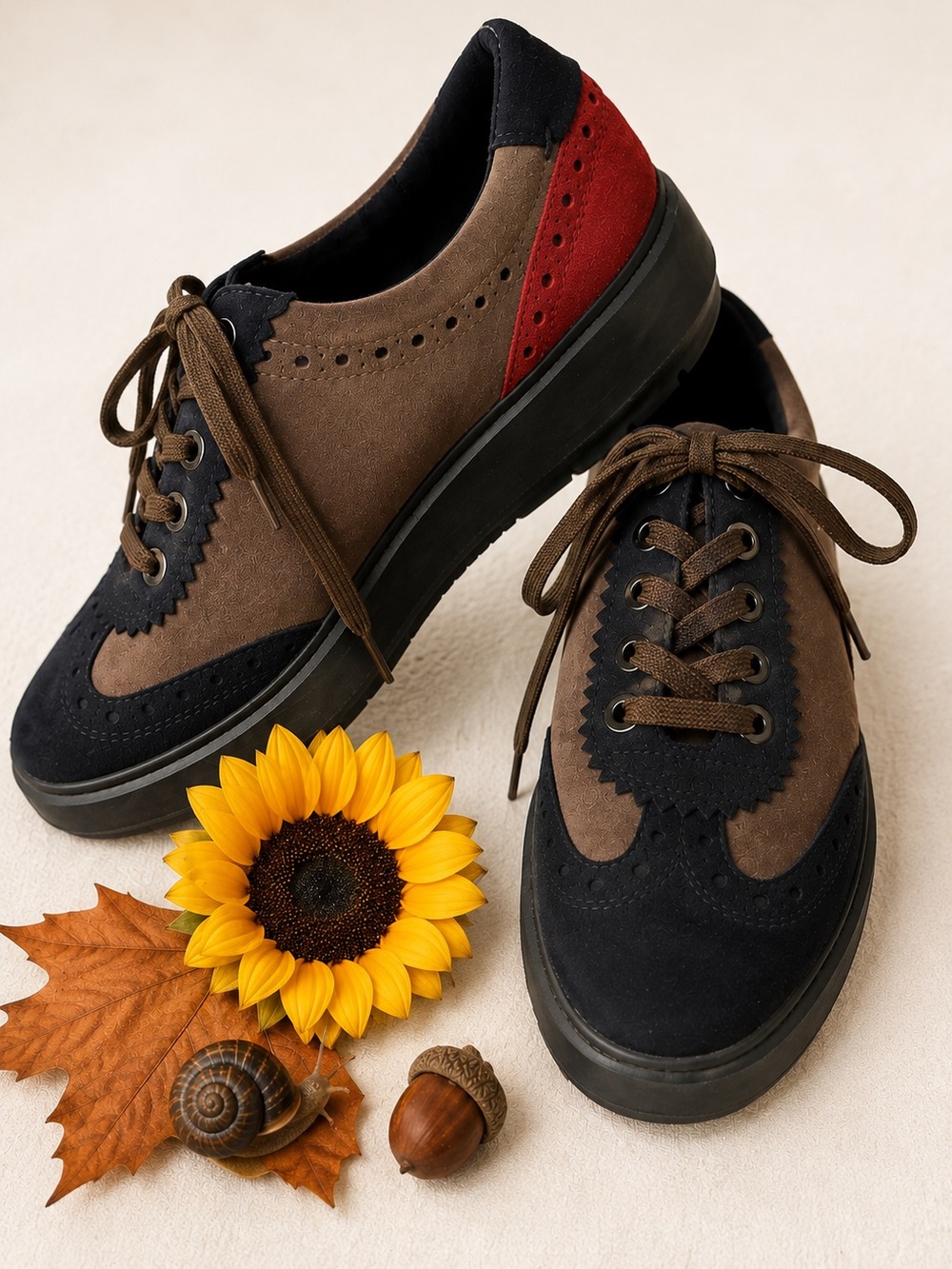 GEOX Aspira Leather & Suede Lace-Up Shoes — Size 8